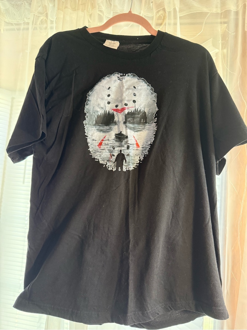 Men's Black Short-Sleeve Graphic Horror Mask Tee